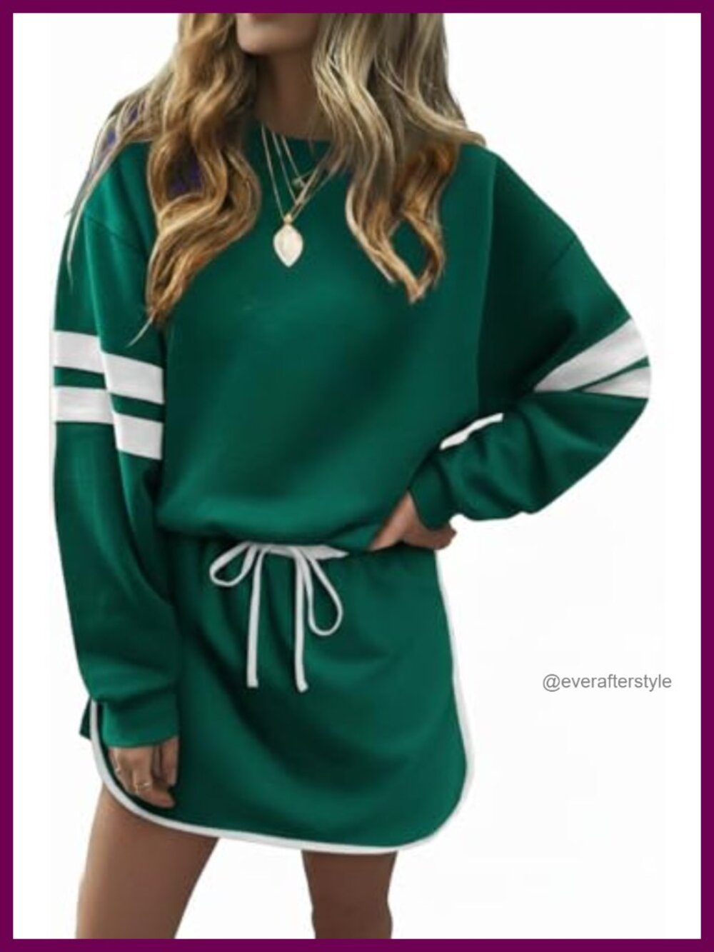 Womens 2 Piece Skort Set Long Sleeve Sweatshirt Drawstring Skort